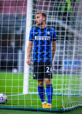 FC Internazionale 'den Christian Eriksen, 19 Eylül 2020 tarihinde İtalya' nın başkenti San Siro Stadyumu 'nda FC Internazionale ile AC Pisa 1909 arasındaki Dostça Maç öncesi 2020 / 21 sezonunda gol attı - Fotoğraf Fabrizio Carabelli / LM