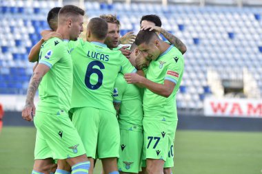 Lazio 'dan Manuel Lazzari, mutluluk, Cagliari Calcio, İtalya' nın başkenti Cagliari 'de SS Lazio' ya karşı 26 Eylül 2020 - LM / Luigi Canu