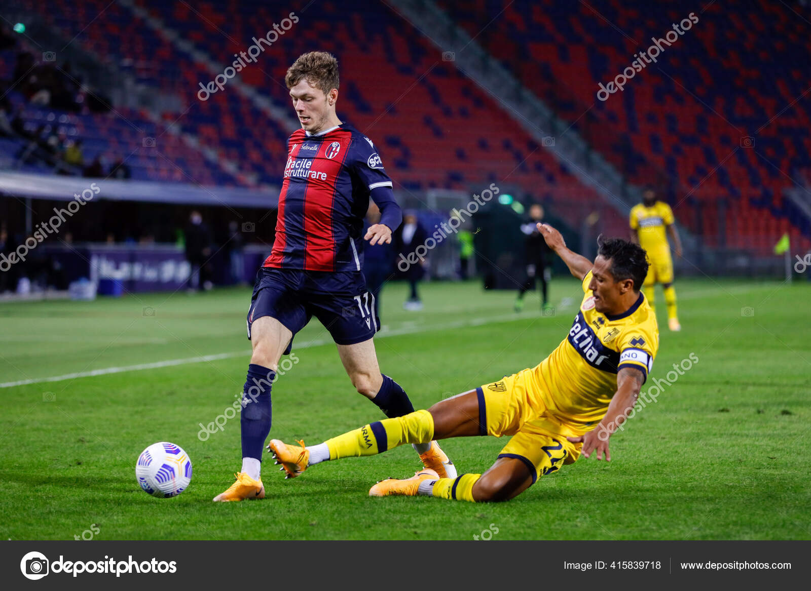 Bruno Alves Parma Calcio 1913 Tackle Andreas Skov Olsen Bologna Stock Editorial Photo C Livephotosport 415839718