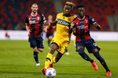 Yann Karamoh (parma calcio 1913) ve musa barrow (bologna fc), İtalya 'nın Bologna kentindeki Dall & # 39; Ara Stadyumu' nda Bologna-Parma maçında, 28 Eylül 2020 - LM / Francesco Scaccianoce