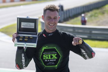 1. turda Jonathan Rea gbr kawasaki zx-10rr kawasaki dünya süper bisiklet takımı Estoril, Portekiz, İtalya 'da 17 Ekim 2020 tarihinde LM / Otto Moretti yarışında 