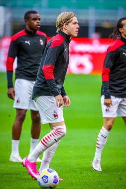 AC Milan 'dan Jens Petter Hauge, Serie A 2020 / 21 karşılaşmasında AC Milan ile Spezia Calcio arasındaki San Siro Stadyumu, Milan, İtalya - Fotoğraf: Fabrizio Carabelli / LM
