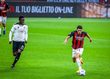 AC Milan takımından Brahim Diaz, AC Milan ile Spezia Calcio arasında oynanan 2020 / 21 karşılaşmasında 4 Ekim 2020 'de İtalya' nın Milano şehrinde oynanan San Siro Stadyumu 'nda - Fotoğraf Fabrizio Carabelli / LM