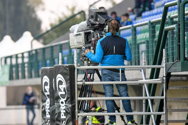 Dazn Operador Televisión Durante Benetton Treviso Leinster Rugby Estadio Monigo — Foto de Stock