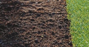 Erkek Elleri Toprağı Tutar. Yavaş bir hareket yap. Tanımlanamayan bahçıvanın elleri çimenlik çimenlik çimenlik çimlerle kirlidir. Peyzaj tasarımı üzerinde çalışan kişi.