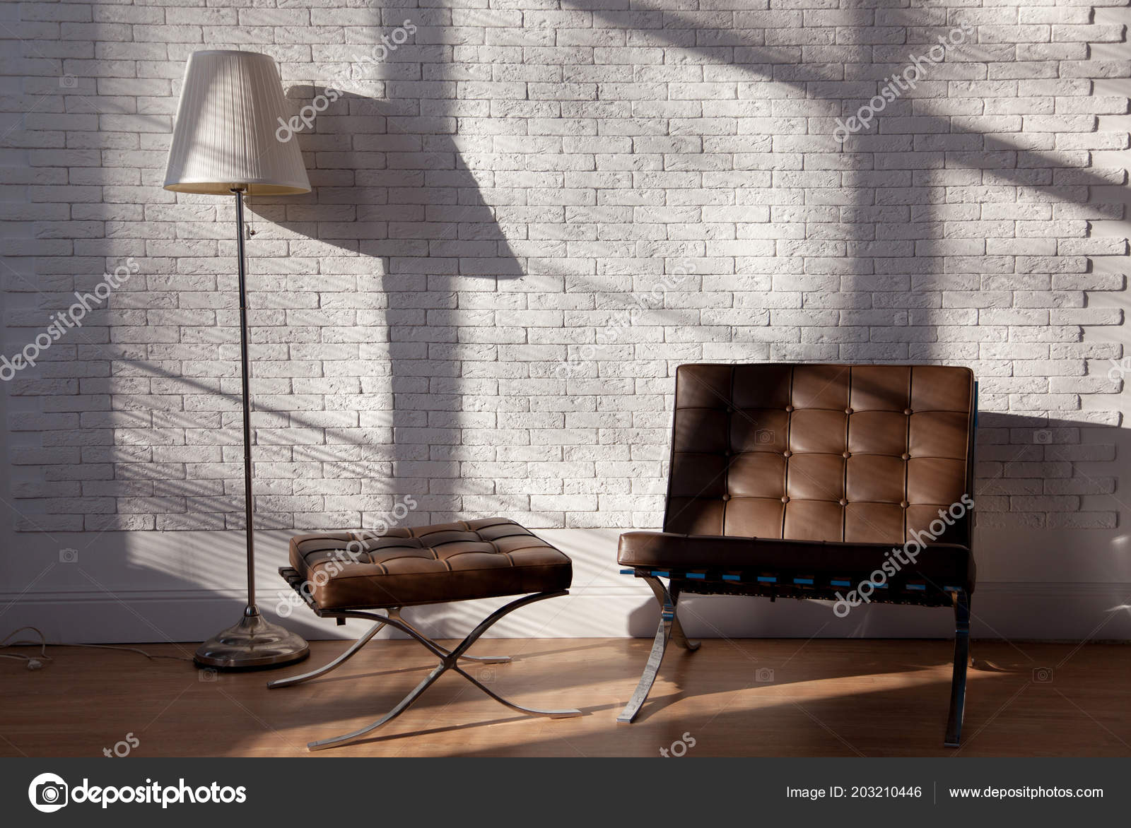 Modern Loft Living Room High Ceiling Empty White Brick Wall