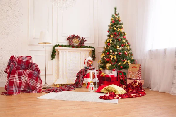 Uma Bela Sala Estar Decorada Para Natal — Fotografia de Stock