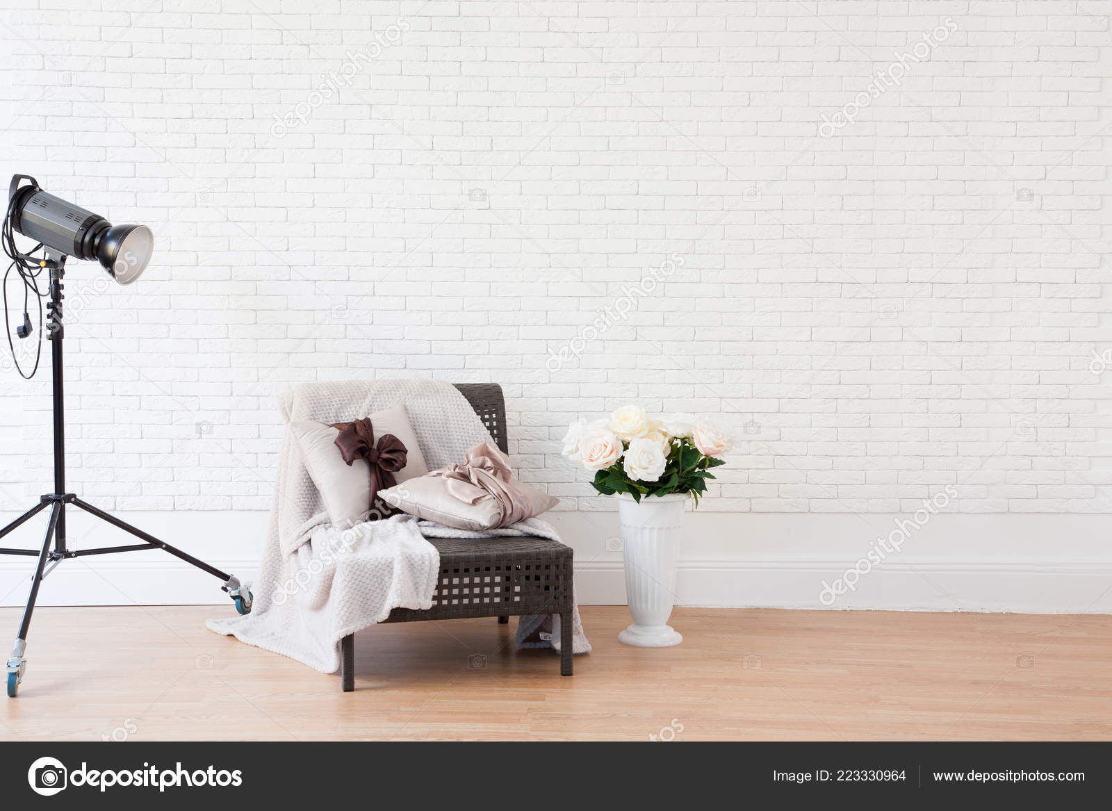 Modern Loft Living Room High Ceiling Empty White Brick Wall