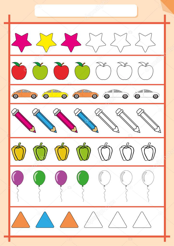 Color and Complete the pattern, Worksheet for kids