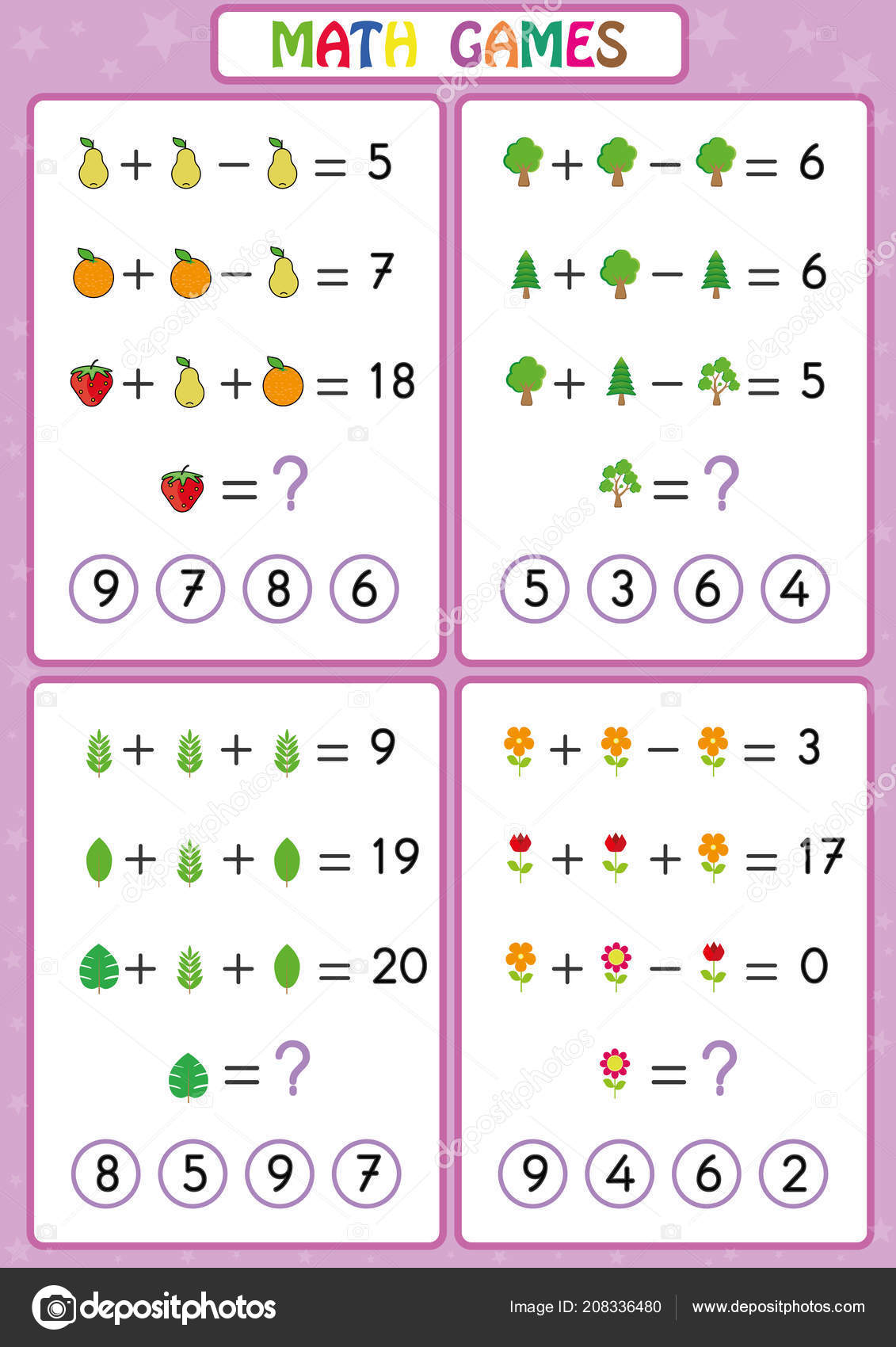 Mathematics Educational Game For Kids, Fun Worksheets For Children, Children Are Learning To Solve Problems. Stock Vector Image By ©Kamilon #208336480
