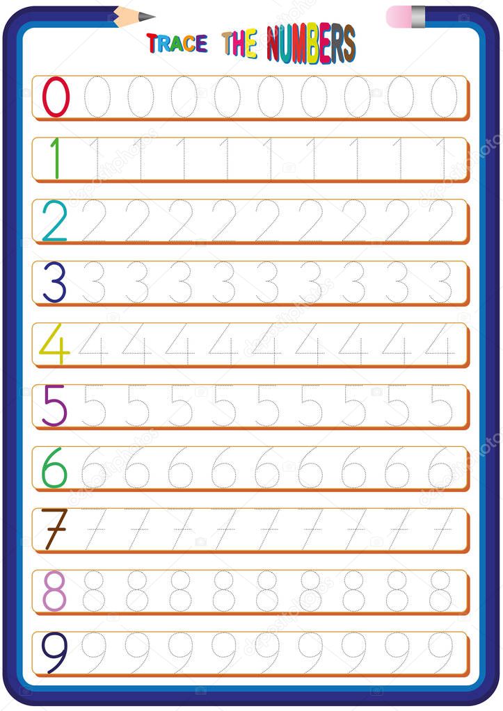 children are learning the numbers, math worksheet for kids, 0 to 9 the numbers, trace the numbers