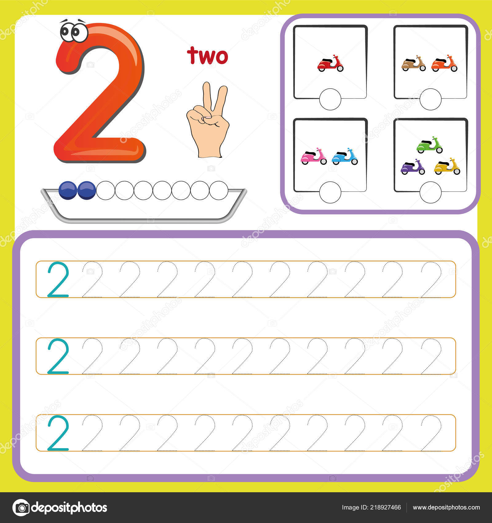 Number cards, Counting and writing numbers, Learning numbers, Numbers  tracing worksheet for preschool Stock Vector Image by ©kamilon #218927466