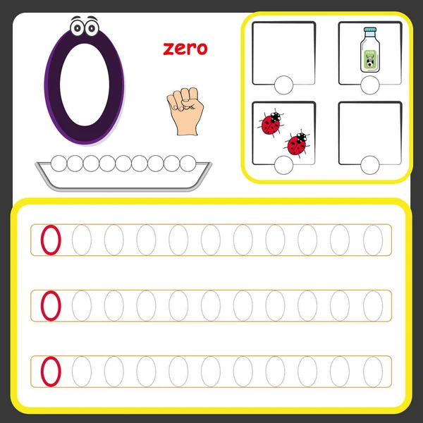 Tarjetas numéricas, Números de conteo y escritura, Números de aprendizaje, Hoja de cálculo de números para preescolar — Archivo Imágenes Vectoriales