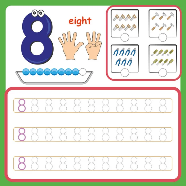 数字卡, 计数和写入号码, 学习号码, 学龄前的数字跟踪工作表 — 图库矢量图片#