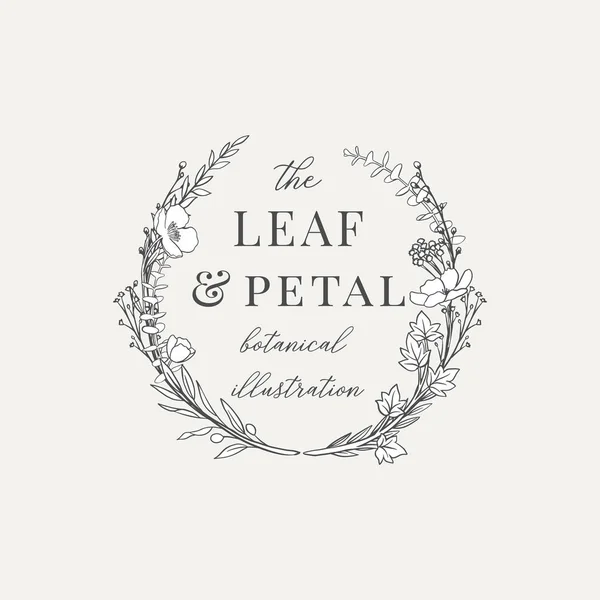 Botanical Wreath Illustration Logo Premade Rancangan Rangkaian Bunga Botani Dengan - Stok Vektor