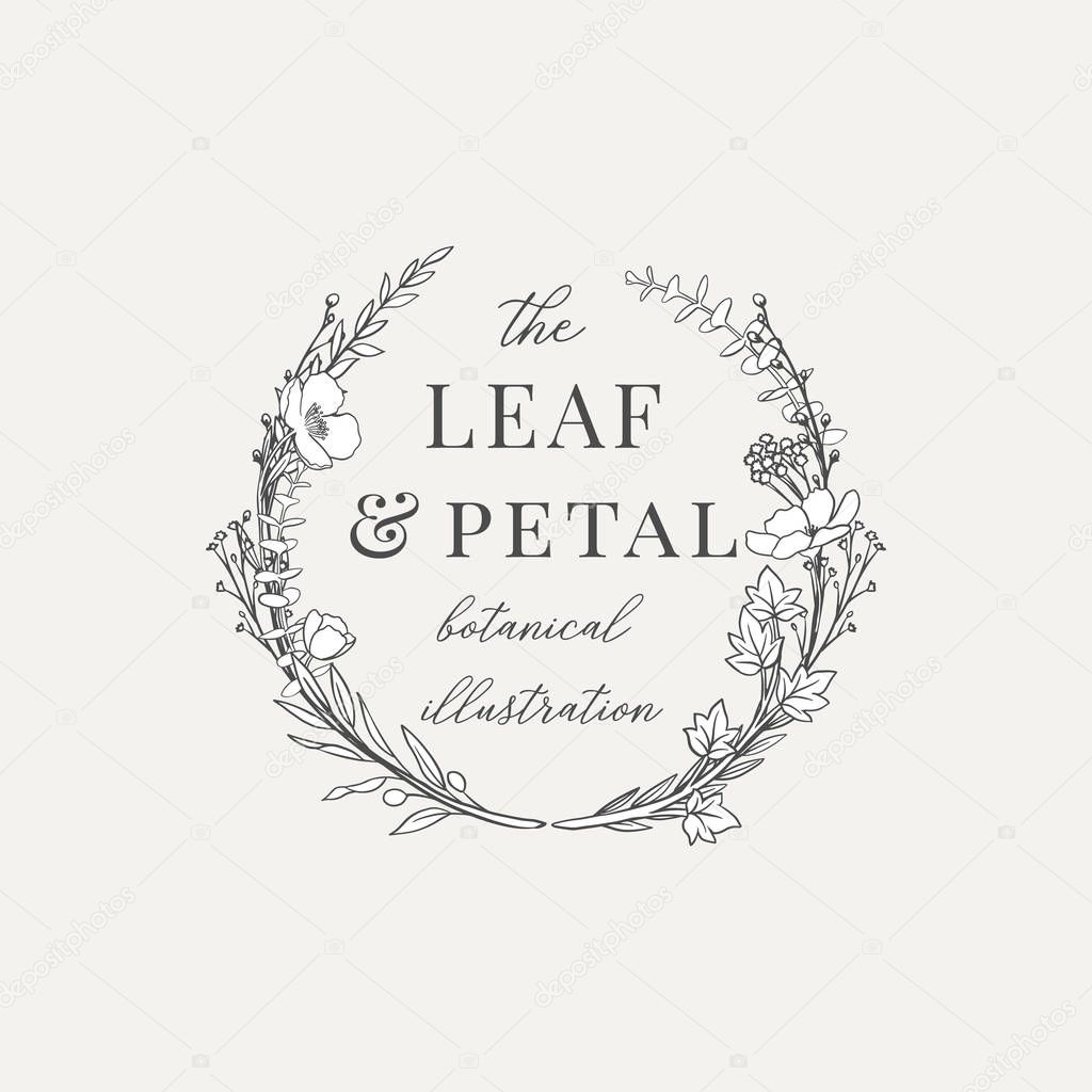Botanical Wreath Illustration Premade logo - Botanical wreath design with hand drawn illustrations. The elements can be separated and rearranged or used individually.