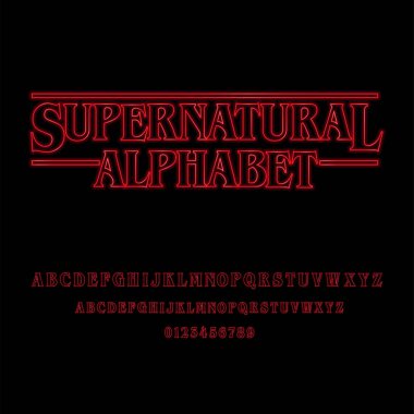 Supernatural Alphabet With Red Glowing Letters - Red glowing alphabet. Capital letters, small caps and numbers are included. clipart
