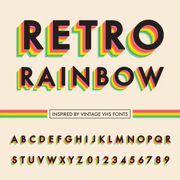 Retro Rainbow Alphabet Retro Szivárvány Ábécé Színes Betűkkel Vintage Vhs — Stock Vector
