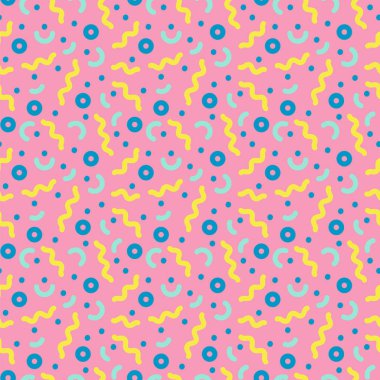 Retro 80s desen dikişsiz fayans - Soyut, 80s tarzı dikişsiz desen Memphis Tasarım Grubu esinlenerek. Desen döşemesi penceresinde yer.