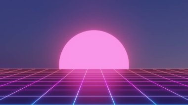 Sci Fi ızgara arka planı (degrade ızgara) - 80'li stil neon sci fi ızgara arka plan