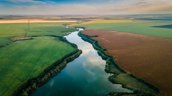 Sonsuz yeşil tarlaların ortasındaki göl.