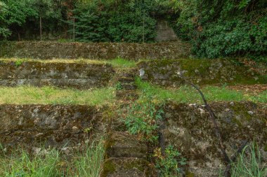Dağlarda bir adam gergin bir köprüde yürüyor. Giyinik. Soçi.