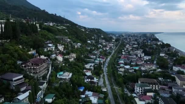 Cidade Gagra Voo Abkhazia Drone Viver Sem Qualquer Transformação — Vídeo de Stock