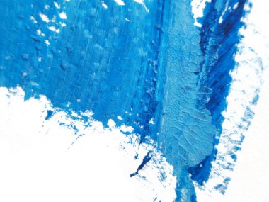 Rorschach mürekkep lekesi yöntemi ni kullanarak beyaz kağıt arka plan üzerinde mavi ve beyaz akrilik boyama dokusu.