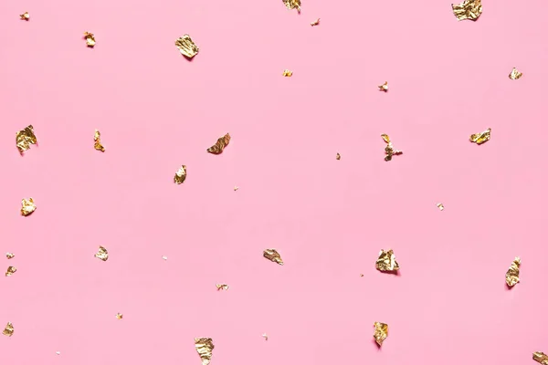 Λαμπερή Χρυσή Λάμψη Κομφετί Φύλλο Ροζ Εορταστική Φόντο Διακοπών — Φωτογραφία Αρχείου