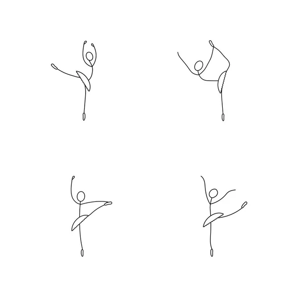 Icono de dibujos animados conjunto de bosquejo pequeño palo figura bailarina de ballet — Vector de stock