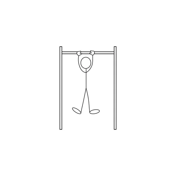 Stick figura hombre tirando hacia arriba tire hacia arriba en la barra horizontal — Vector de stock