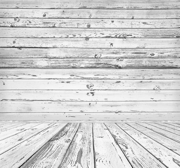 Interno in legno verniciato bianco squallido vuoto — Foto Stock