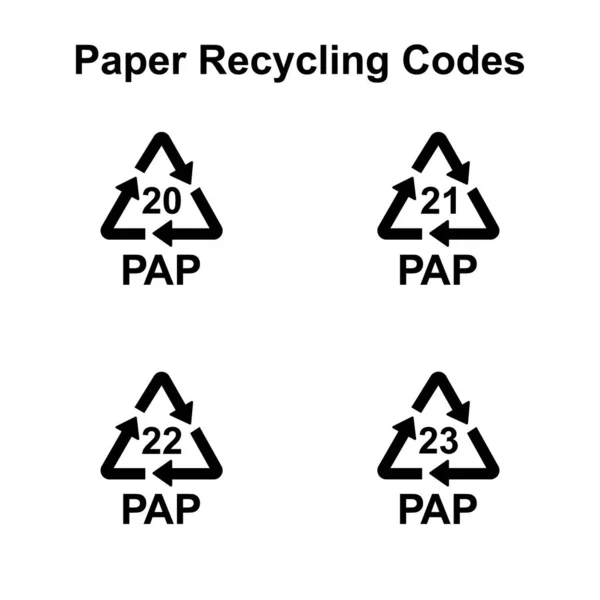 Códigos de reciclagem de papel e papelão sinais vetoriais — Vetor de Stock