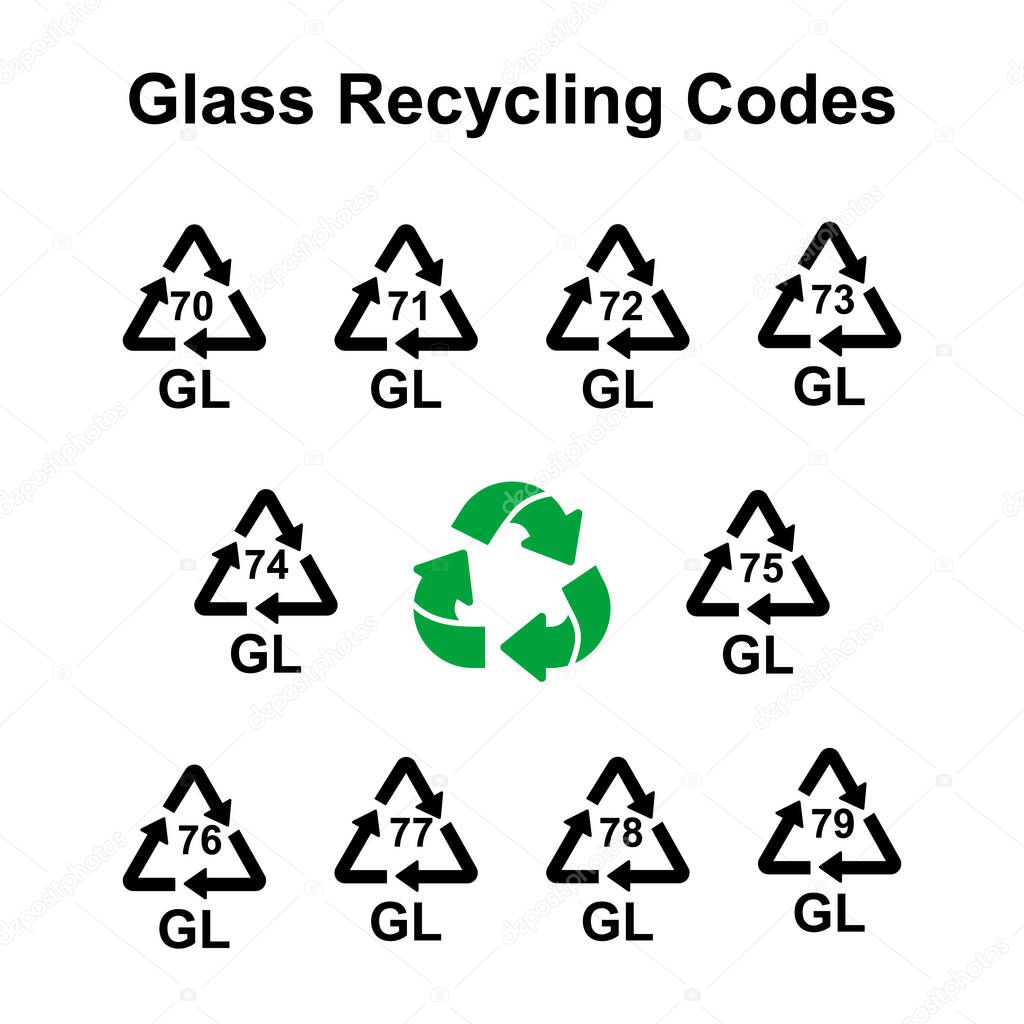 Glass recycling codes vector simple signs for marking