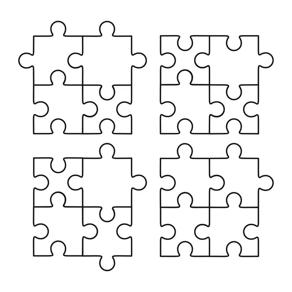 Jigsaw puzzle vector set, four pieces — Stock Vector