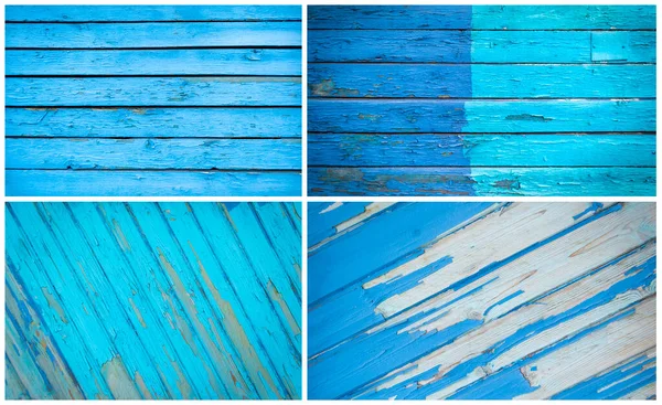 Conjunto Diferentes Placas Textura Madeira Pintadas Azul — Fotografia de Stock