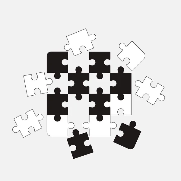 퍼즐 아무것도 없는 퍼즐빈 간단 한 깨진 16 조각의 벡터 제곱 — 스톡 벡터
