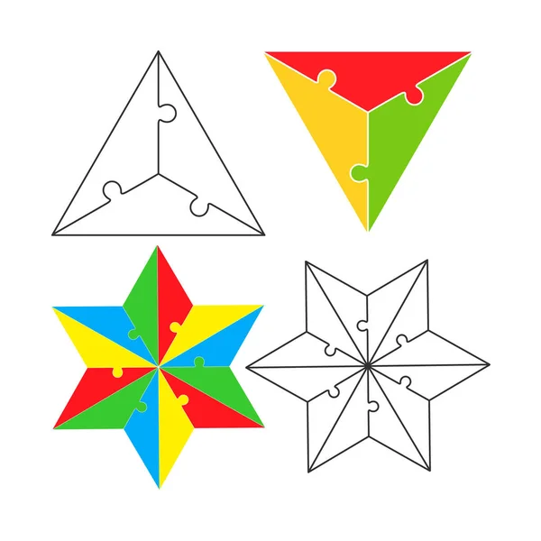 Rompecabezas conjunto de triángulos y estrellas vector — Vector de stock