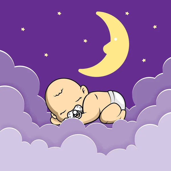 Fundo Desenho Animado Bebê Dormindo Uma Nuvem — Vetor de Stock