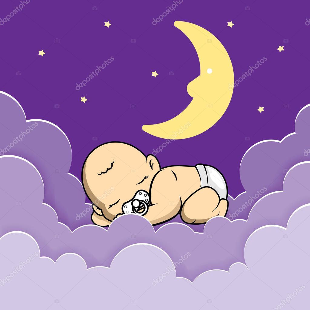 Background cartoon baby sleeping on a cloud