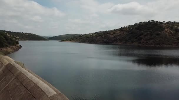 Aerial View Rumblar Reservoir Its Capacity Population Baos Encina Province — Stock Video