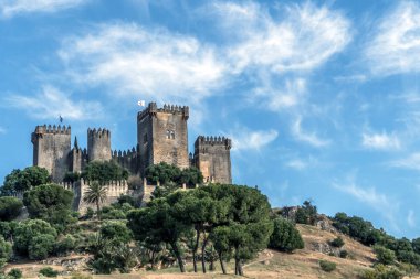Almodovar del Rio, Cordoba, İspanya - 9 Haziran 2018: Müslüman kökenli bir metanet, bir Roman fort, Amerikalı yapımcı Hbo, tahtlar oyun serisi için bir sahne oldu. Guadalquivir yakın yerleştirilir, Rio, İspanya Almodovar içinde al