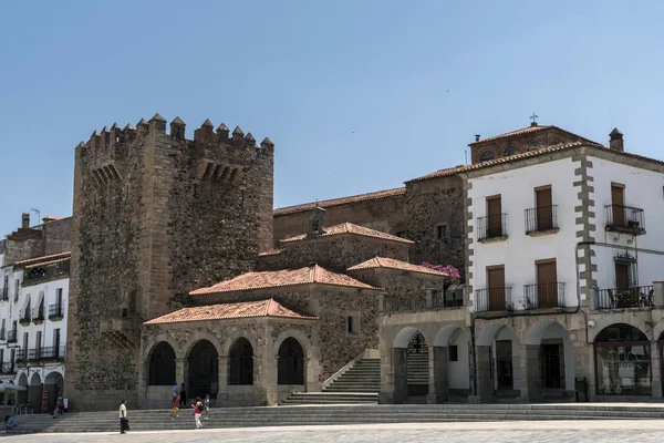 Caceres Spanien Juli 2018 Hauptplatz Der Stadt Rechts Das Denkmal — Stockfoto