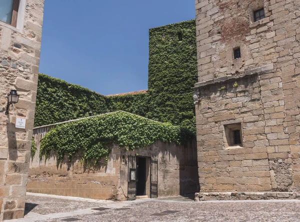 Cáceres Espanha Julho 2018 Casa Das Muralhas Saavedra Torre Sande — Fotografia de Stock