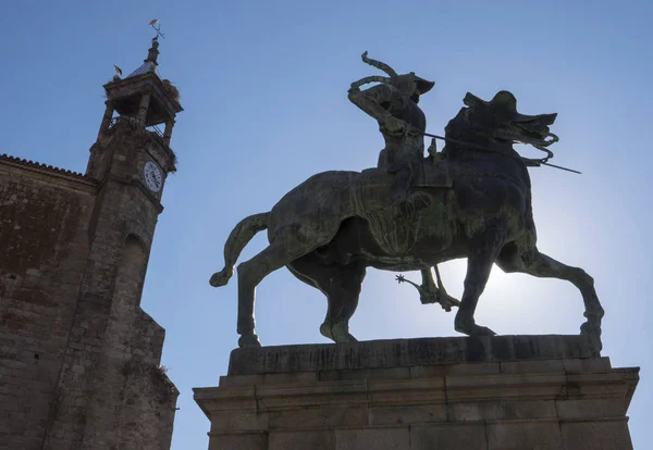 Trujillo Espanha Julho 2018 Estátua Equestre Conquistador Francisco Pizarro Obra — Fotografia de Stock