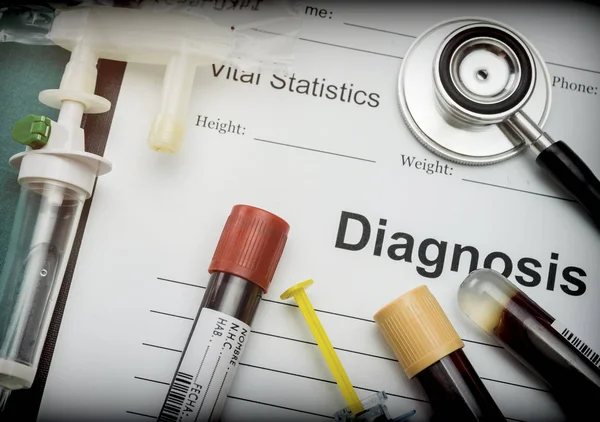 Diagnostický Formulář Lahvičky Vzorků Krve Lékařství Nemocnici Koncepční Obrázek — Stock fotografie