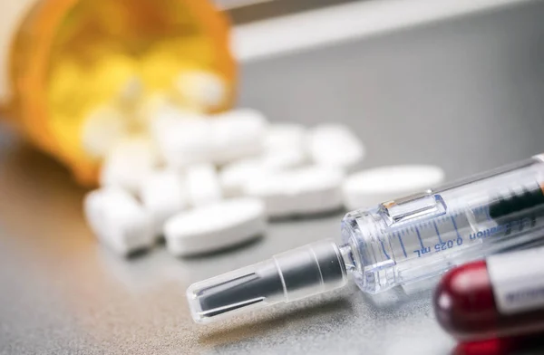 Analiz Rutin Ilaçlar Şırınga Sıradan Bakımı Sağlık Kavramı Olarak — Stok fotoğraf