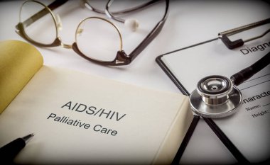 AIDS HIV palyatif bakım, tanı, başlık hayali, kavramsal görüntü şeklinde birlikte defterine