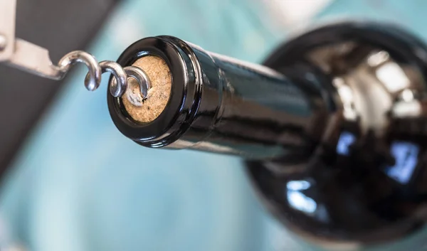 Corkscrew Detail Bottle Wine Conceptual Image — Stock Photo, Image