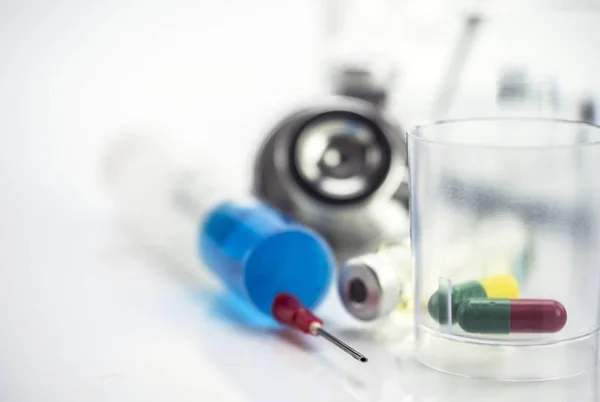 Plastic Glass Daily Medication Syringe Conceptual Image — Stock Photo, Image